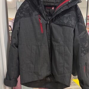 Avalanche Gray and Black Camouflage Jacket with Red Accents